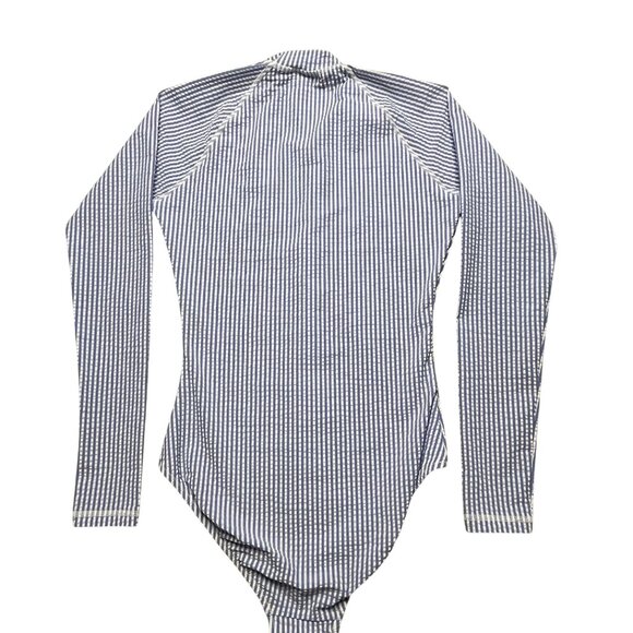 J.Crew Long Sleeve Striped Zip Rash Guard Swimsuit S Blue & White - Picture 7 of 9